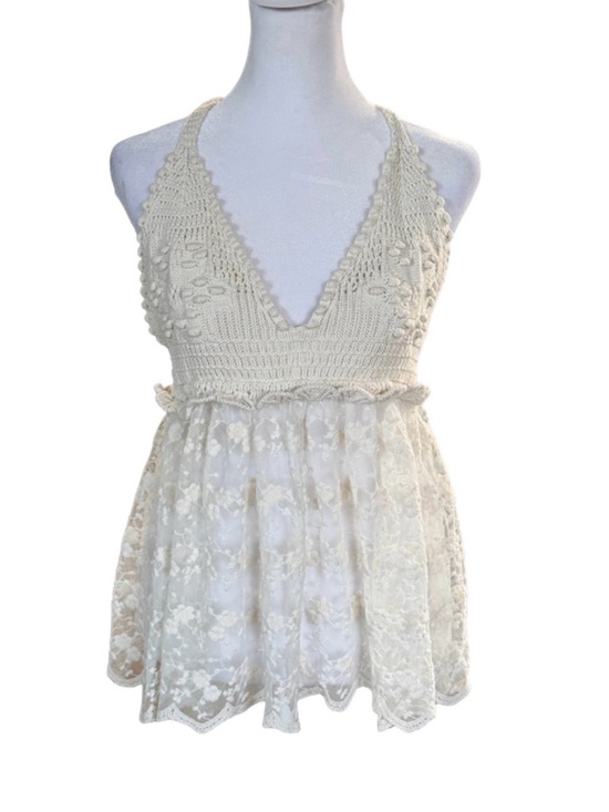 Zara Tops - ZARA Cream Crochet Lace Halter Top